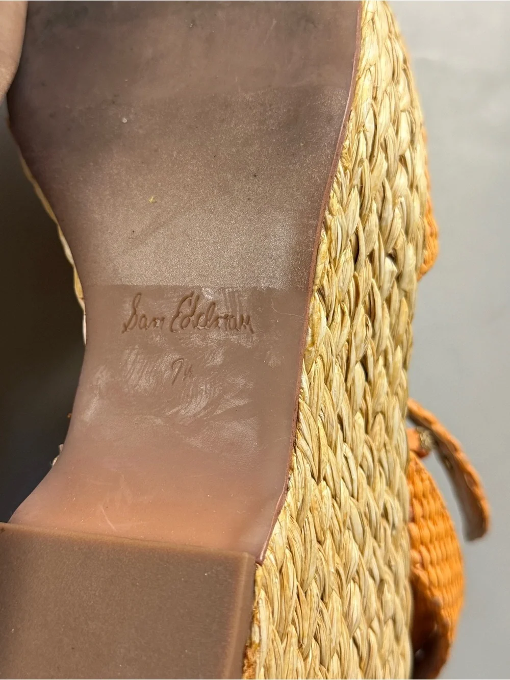 Sam Edelman April Raffia Platform Wedge Espadrille Sandals Marigold Orange 7.5